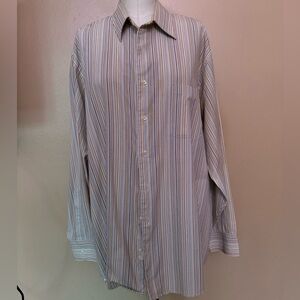 Geoffrey Beene Blue and Orange Stripe Casual Button Down Shirt